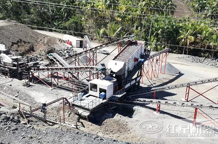紅星機器移動式碎石機車間作業圖（配置反擊破）